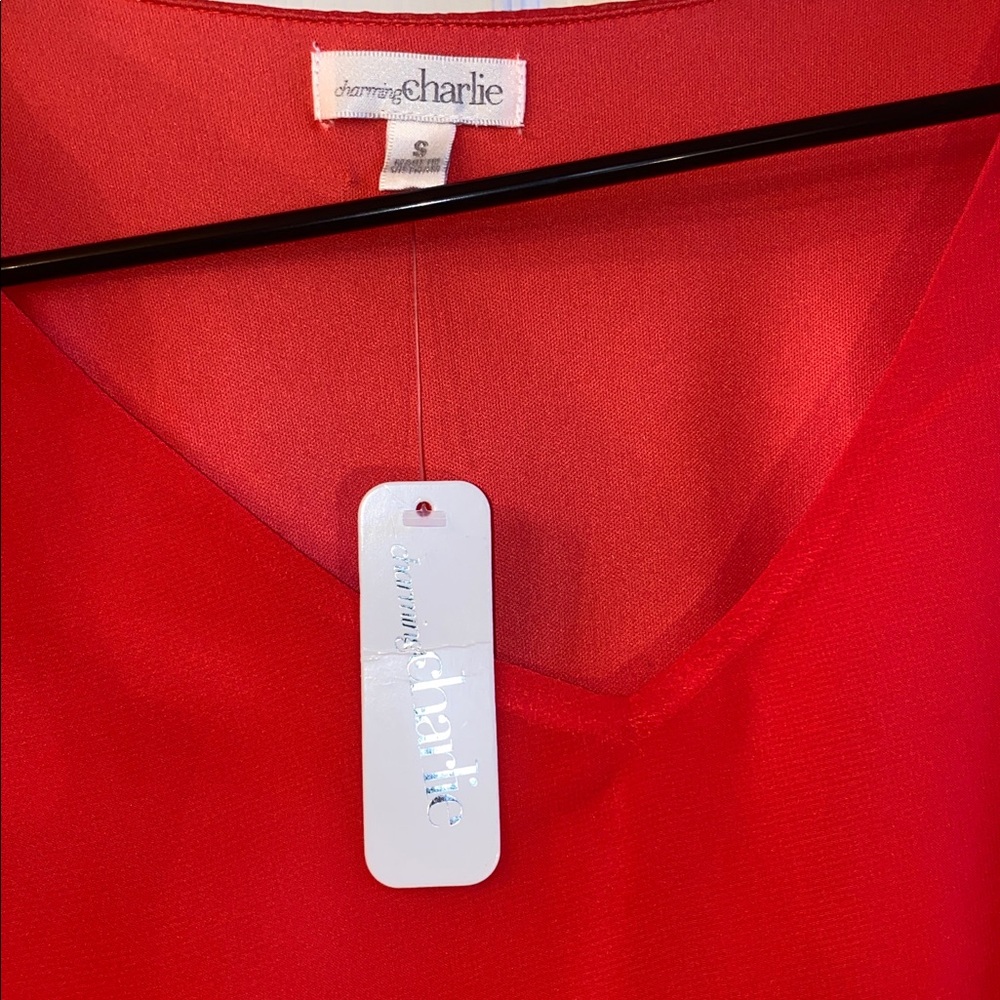 Charming Charlie Vibrant Coral Red Sheer Mini Dress NWTs - Picture 14 of 15